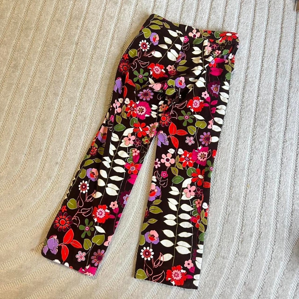 Randi M Brown floral Corduroy Pants size 6 Boho Psychedelic Groovy Dream Bloom